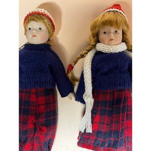 Porcelain Boy and Girl Set, By Marian Yu, Winter Themed, Signed, Numbered, Colle